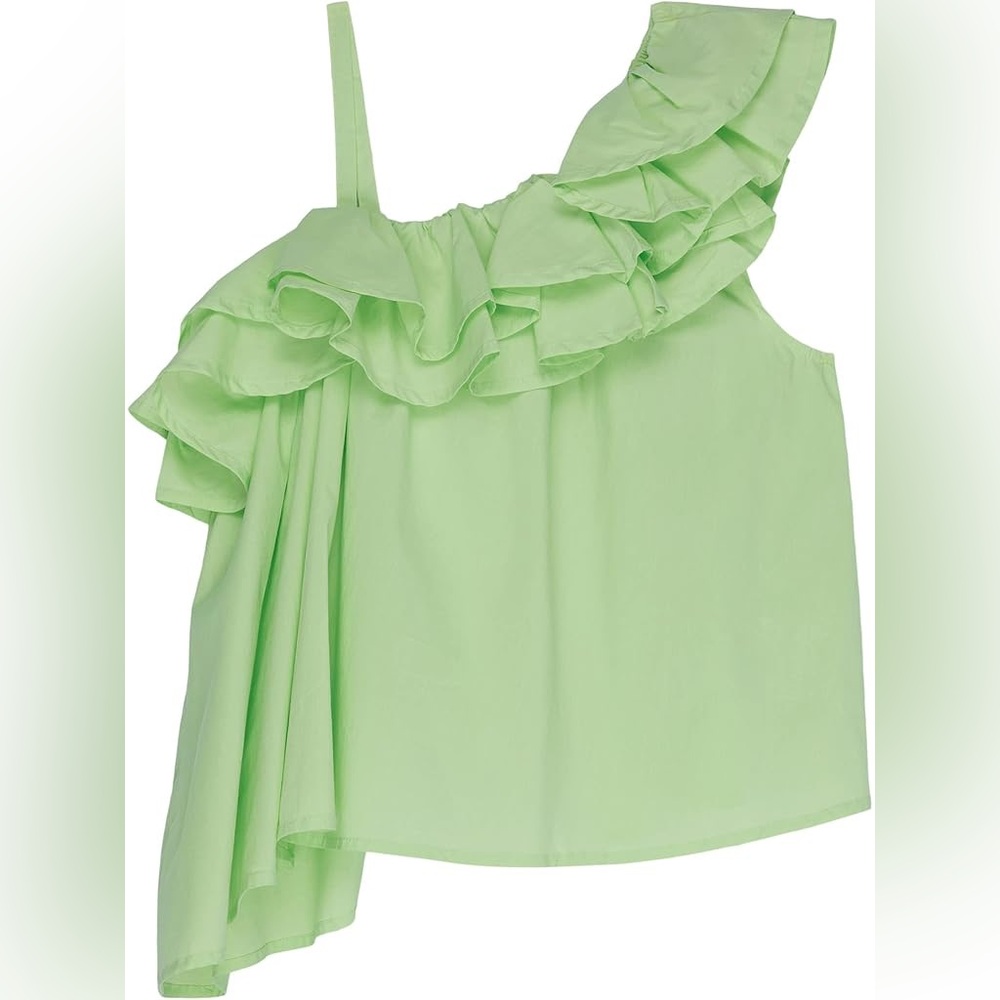 HABITUAL Girl's Asymmetrical Ruffle TopLight Green One-Shoulder Top 14T